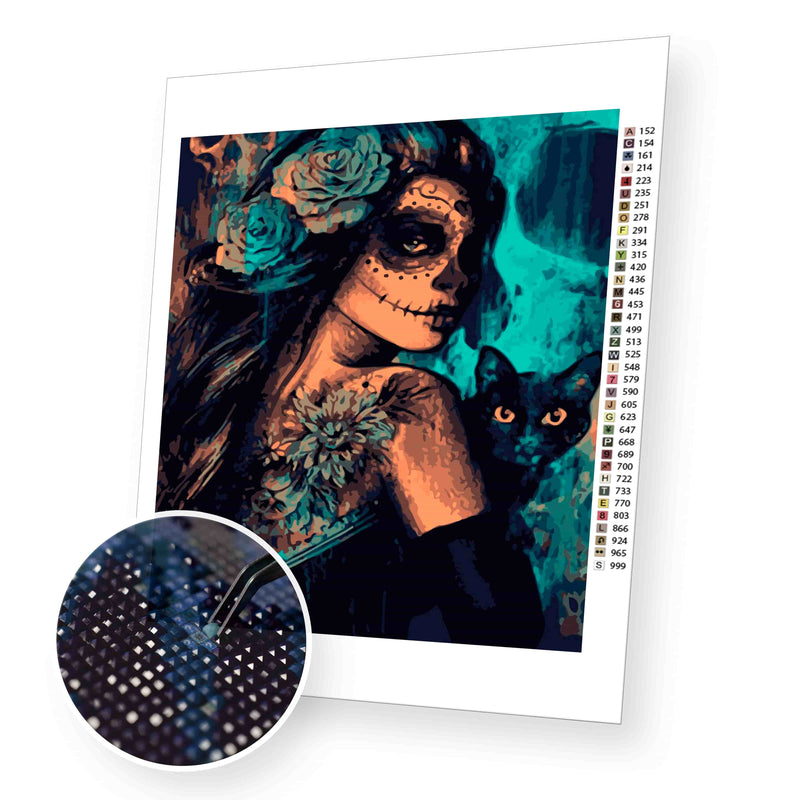 Woman With Cat premium diamond painting kit for adults