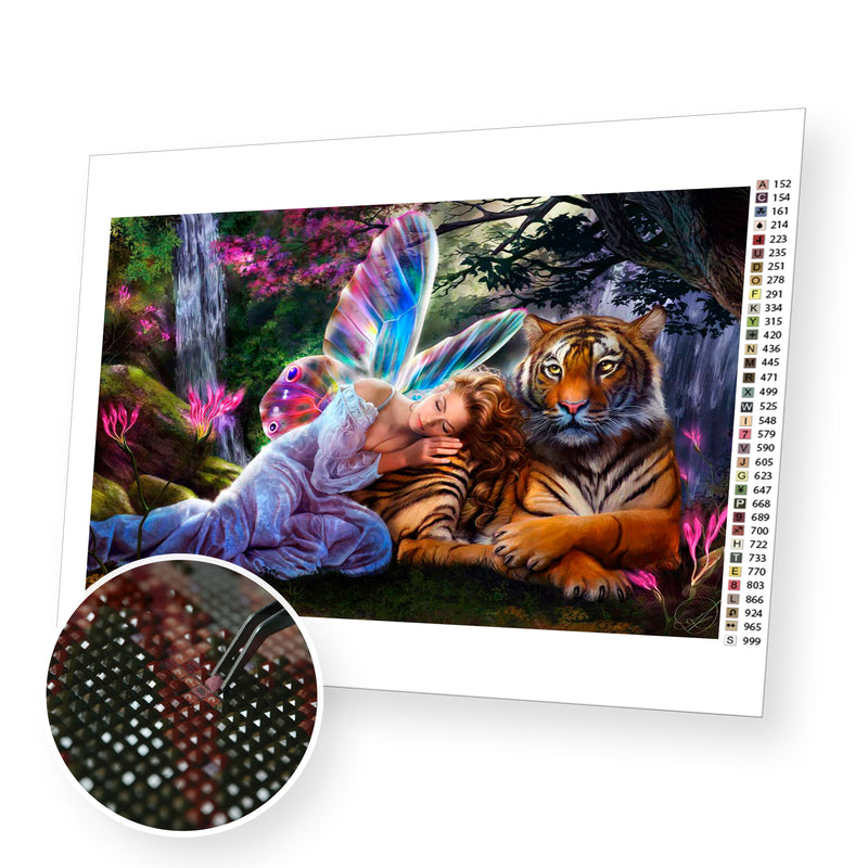 Fairy with Tiger premium diamond painting kit for adults