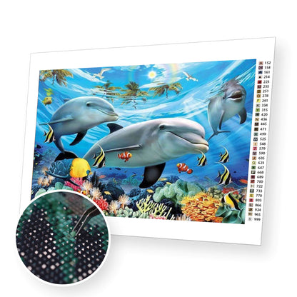 Funny dolphins premium diamond painting kit for adults