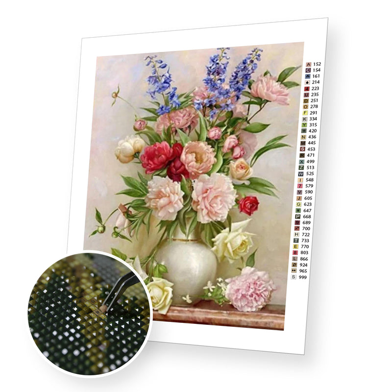 Roses and Peonies premium diamond painting kit for adults